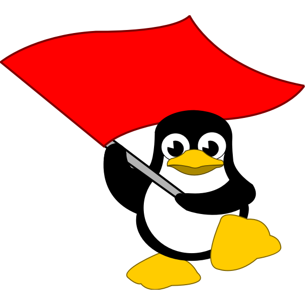 SVG Tux waving red flag vector image