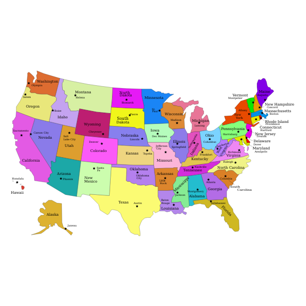 SVG United States Map With Capitals