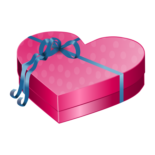 SVG Valentines Day pink gift box with blue ribbon vector clip art