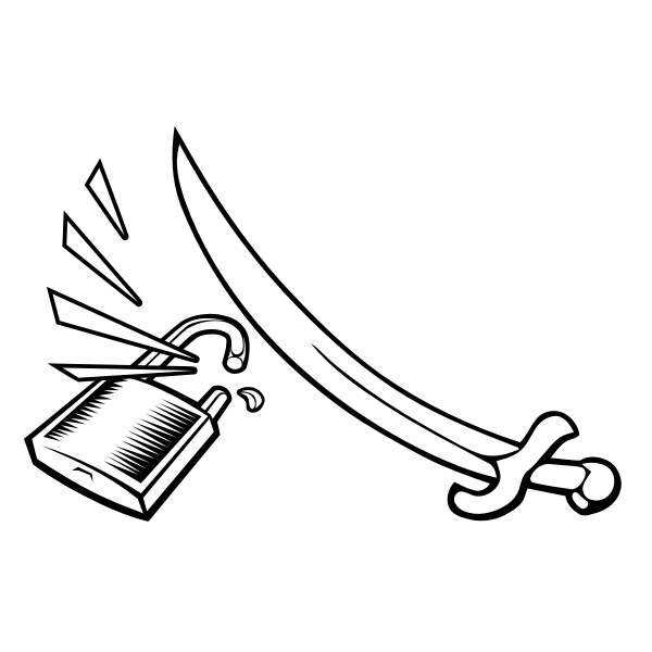 SVG Vector clip art of a sword cracking a padlock