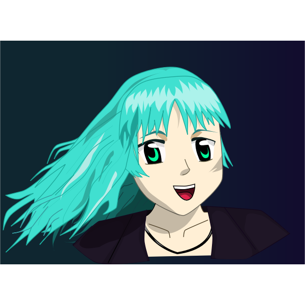 SVG Vector clip art of anime girl with long blue hair