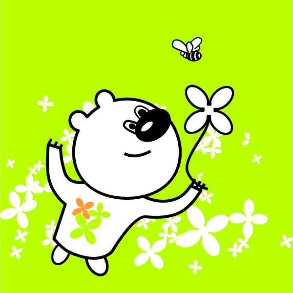 SVG Vector clip art of bear looking at a flower and a bee