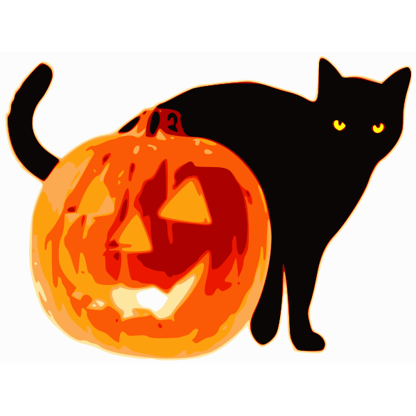 SVG Vector clip art of black cat and pumpkin