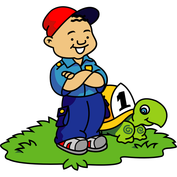 SVG Vector clip art of boy and turtle about to race
