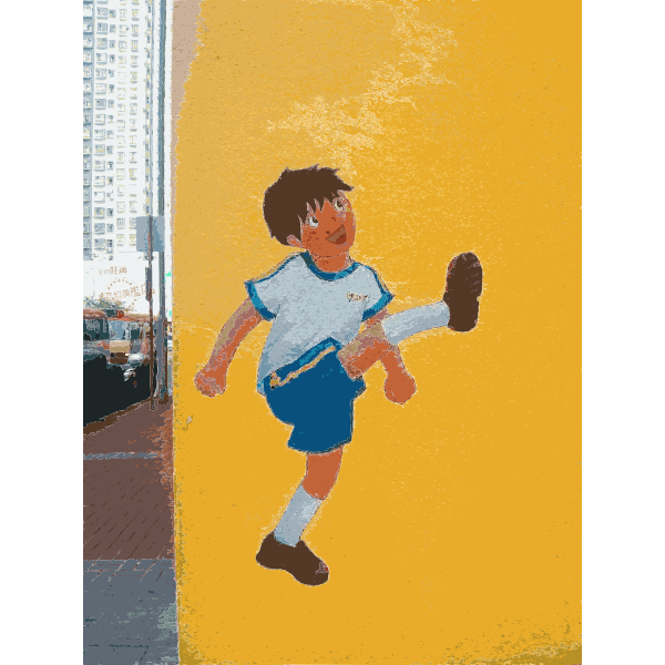 SVG Vector clip art of boy playing football mural drawing