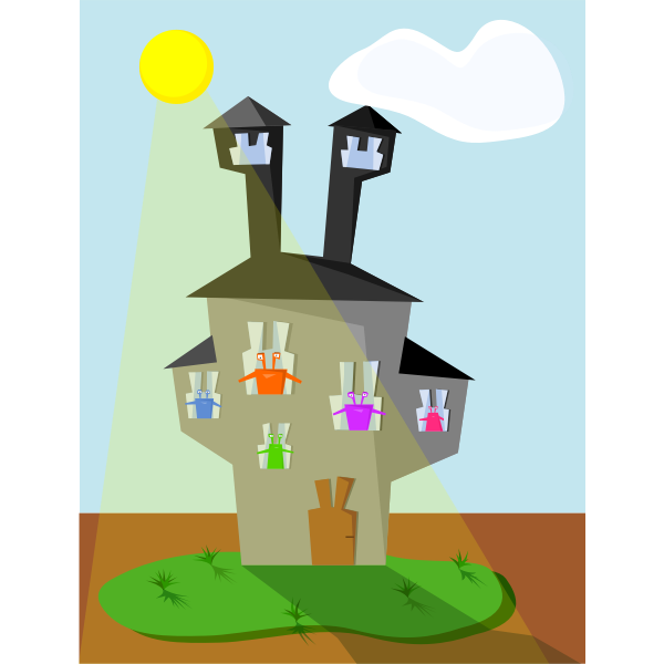 SVG Vector clip art of cartoon monsters family home