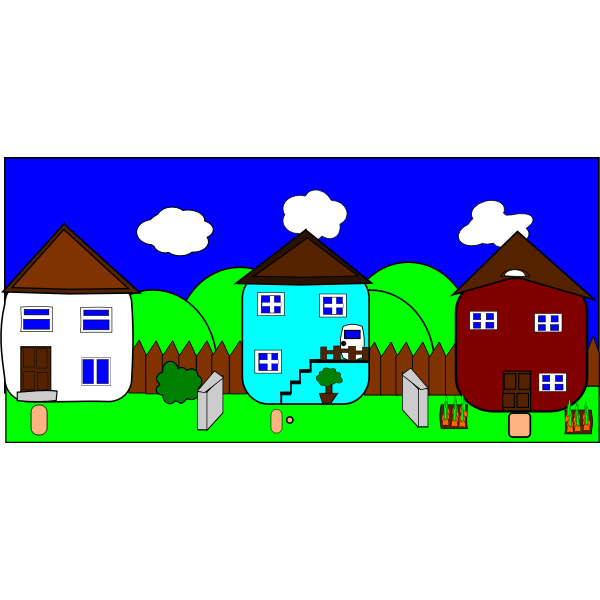SVG Vector clip art of cartoon street with houses