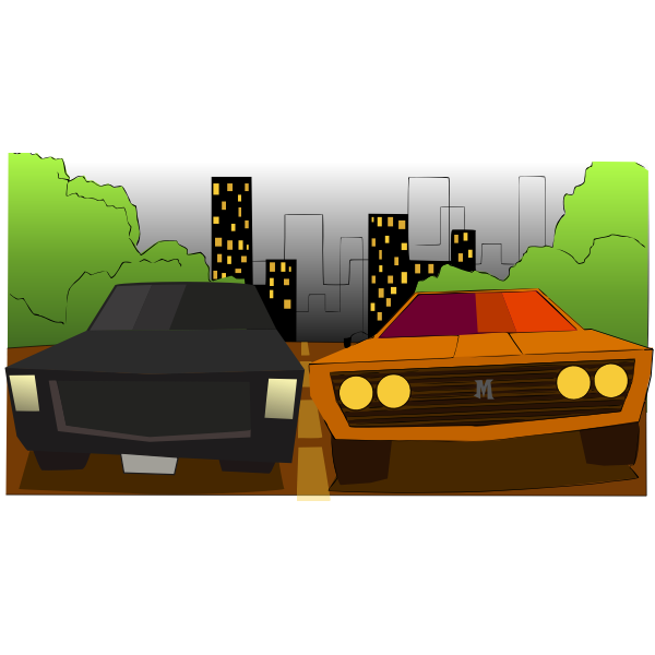 SVG Vector clip art of colorful cartoon cars running on the street