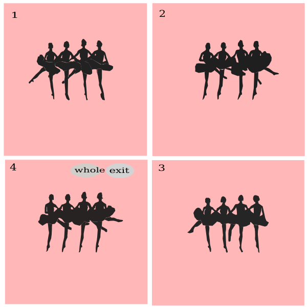 SVG Vector clip art of four dance moves in ballet