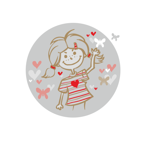 SVG Vector clip art of girl with flying hearts badge