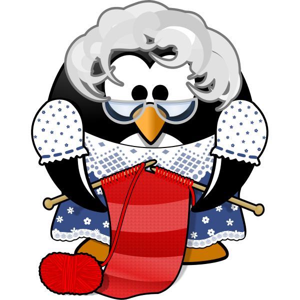 SVG Vector clip art of grandma penguin knitting