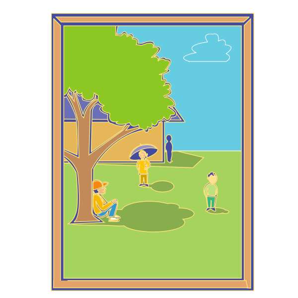 SVG Vector clip art of kids playing around the school