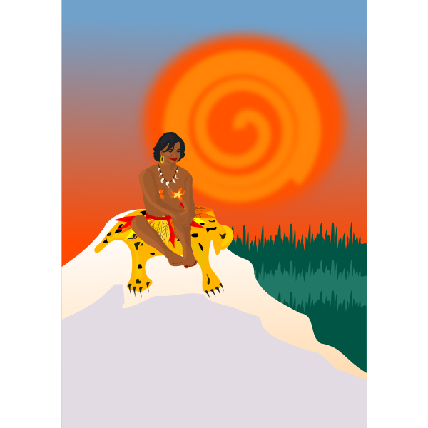 SVG Vector clip art of lady sitting on tiger skin