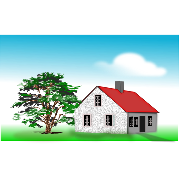 SVG Vector clip art of large house next to an old tree