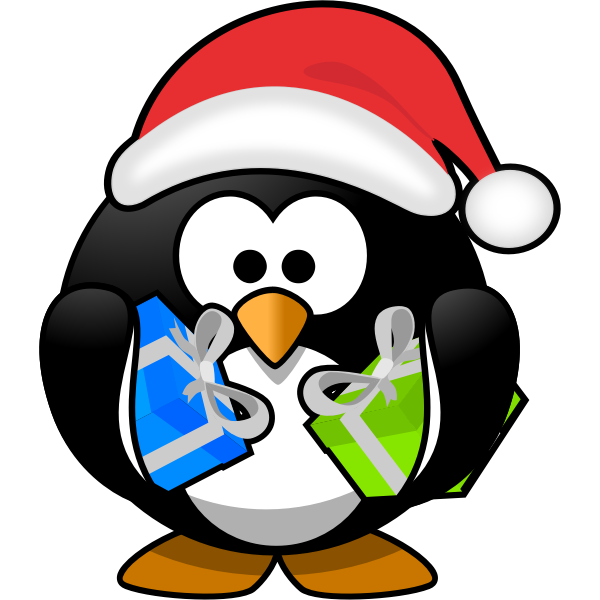 SVG Vector clip art of little penguin with red Christmas hat