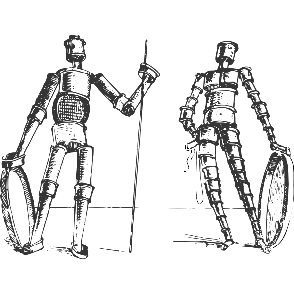 SVG Vector clip art of pair of dynamic figures constructed from metal links