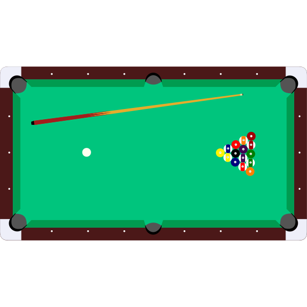 SVG Vector clip art of pool table with cue and balls top view