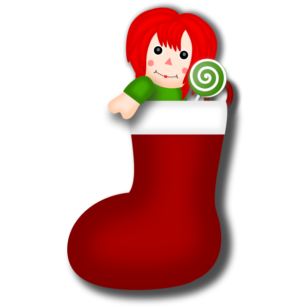 SVG Vector clip art of rag doll Christmas stocking