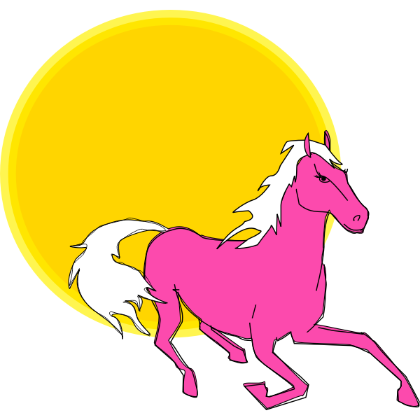 SVG Vector clip art of running pink horse in sun
