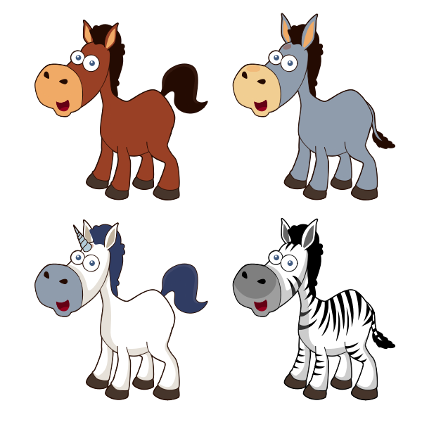 SVG Vector clip art of selection of cartoon horses