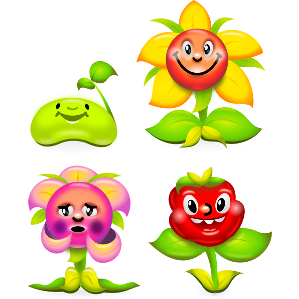 SVG Vector clip art of set of happy flowers