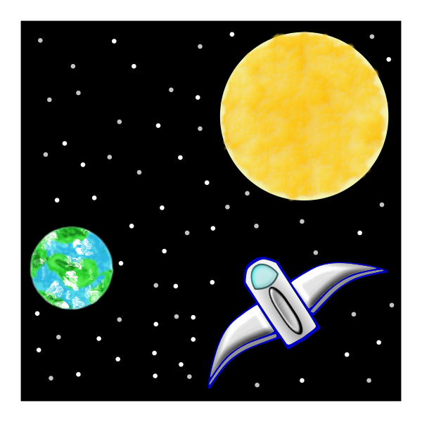 SVG Vector clip art of spaceship between Earth and Sun
