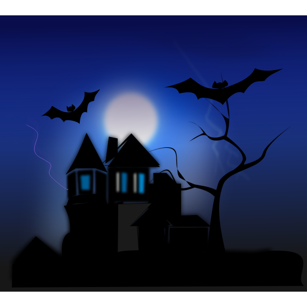 SVG Vector clip art of spooky house with bats flying around
