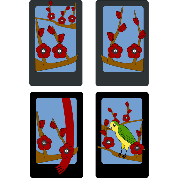 SVG Vector clip art of spring idyll on four cards