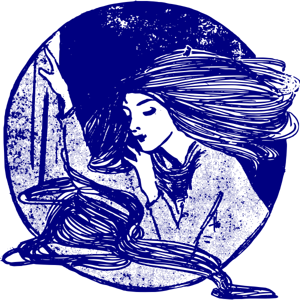 SVG Vector clip art of thoughtful lady blue stamp