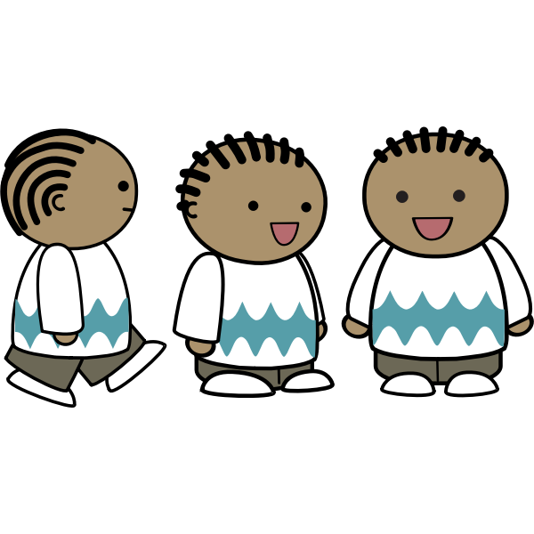 SVG Vector clip art of three views of a male comic character