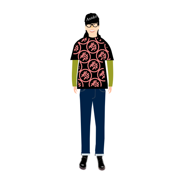 SVG Vector clip art of trendy guy in t- shirt with kanji pattern