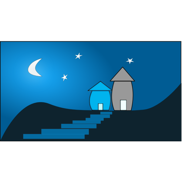 SVG Vector clip art of two houses at moonlight
