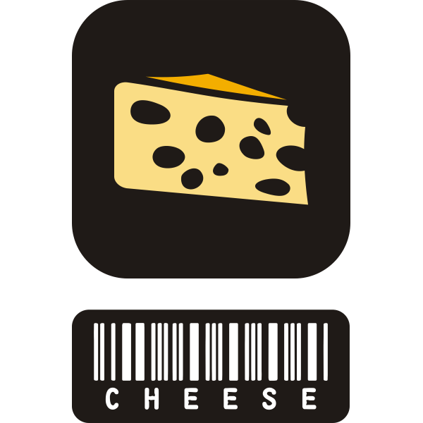 SVG Vector clip art of two piece sticker for cheese with barcode