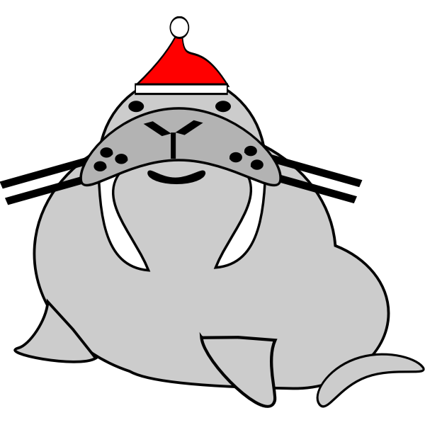 SVG Vector clip art of walrus with Santa hat