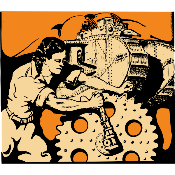 SVG Vector clip art of woman turning a gear