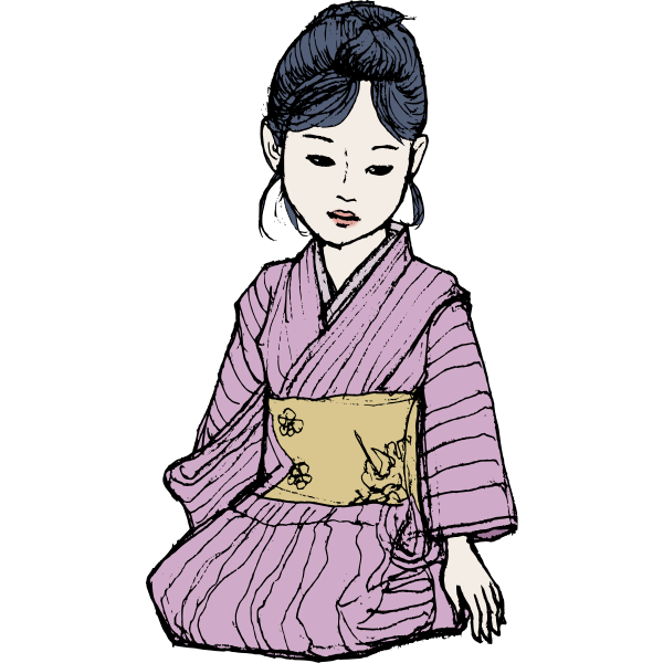 SVG Vector drawing of Asian lady in purple kimono