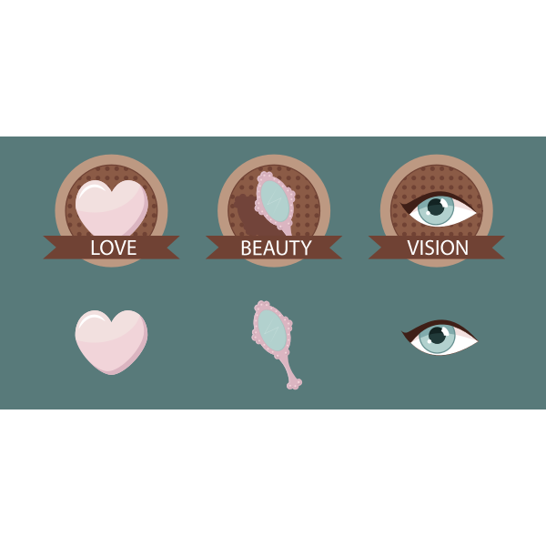 SVG Vector drawing of badges for love beauty and vision