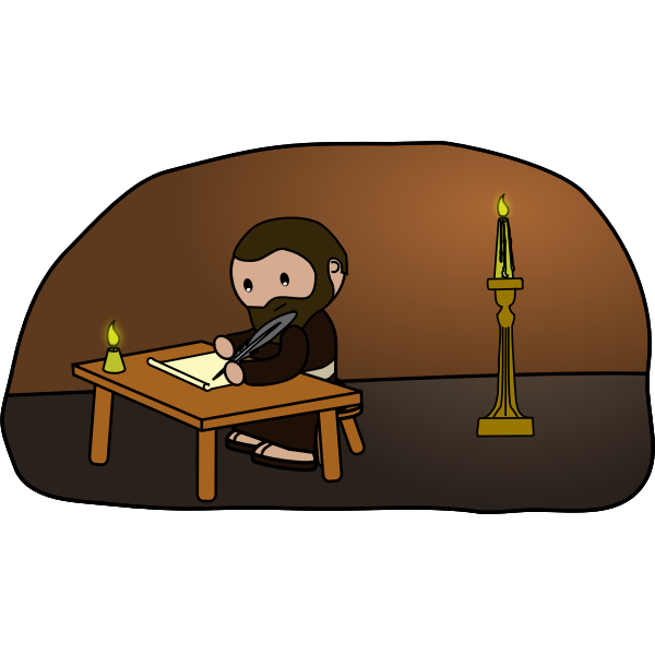 SVG Vector drawing of bearded man writing at candlelight