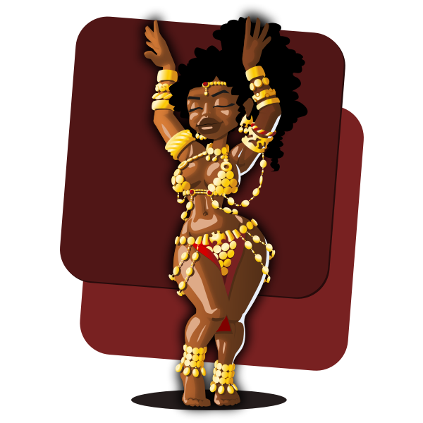 SVG Vector drawing of belly dancer in gold-coin costume