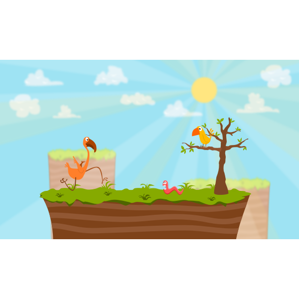 SVG Vector drawing of bird and worm on an island