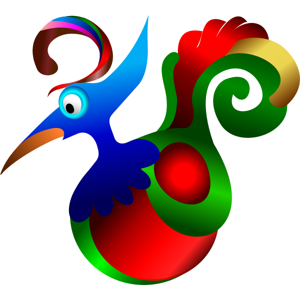 SVG Vector drawing of bluecartoon red and green decorative bird