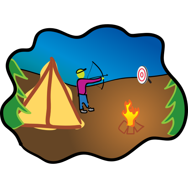 SVG Vector drawing of camping scene with bow and arrow