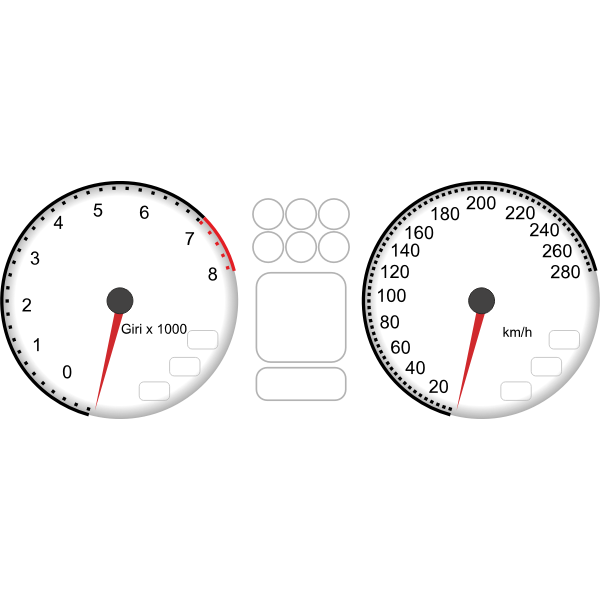 SVG Vector drawing of car dashboard tachometer and speedometer