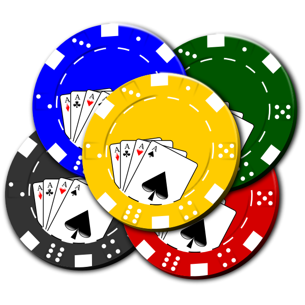 SVG Vector drawing of casino chips with poker card design