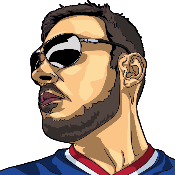 SVG Vector drawing of clubber guy with a beard and sunglasses