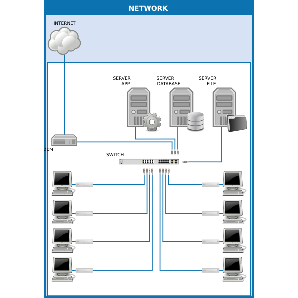 SVG Vector drawing of computer network diagram with cloud