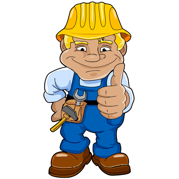 SVG Vector drawing of construction man showing hands up