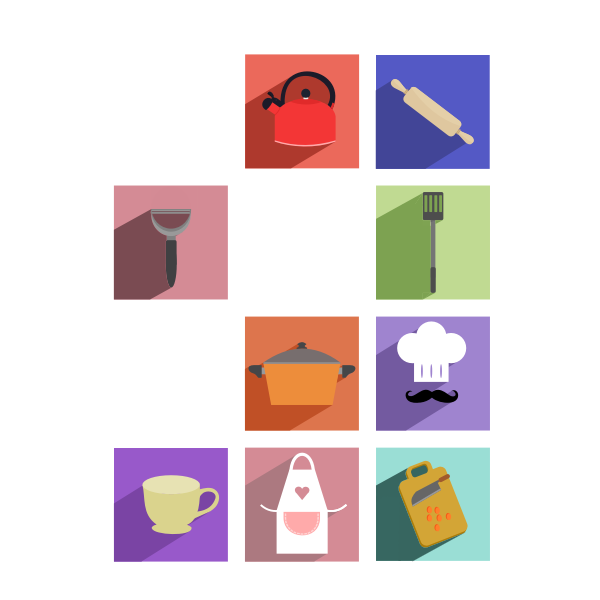 SVG Vector drawing of cooking utensils long shadow icons