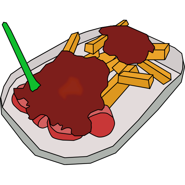 SVG Vector drawing of curry sausage and fries