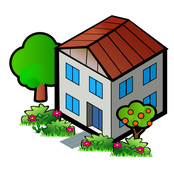 SVG Vector drawing of family home with trees